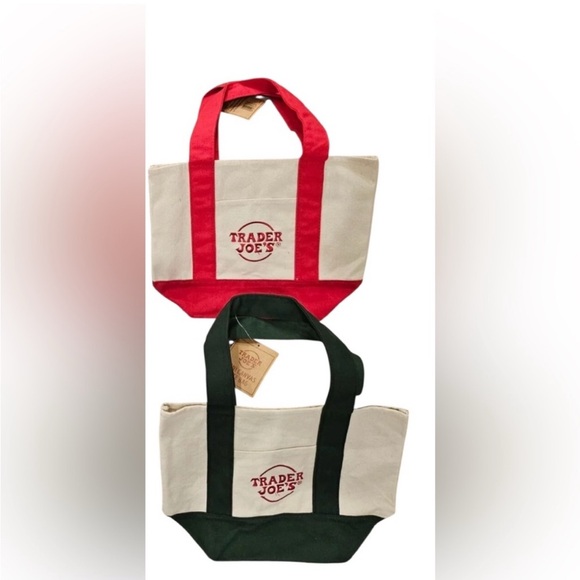 Trader Joe's Mini Canvas Tote Bag Set_New_2 Totes_Red & Green - Picture 4 of 4